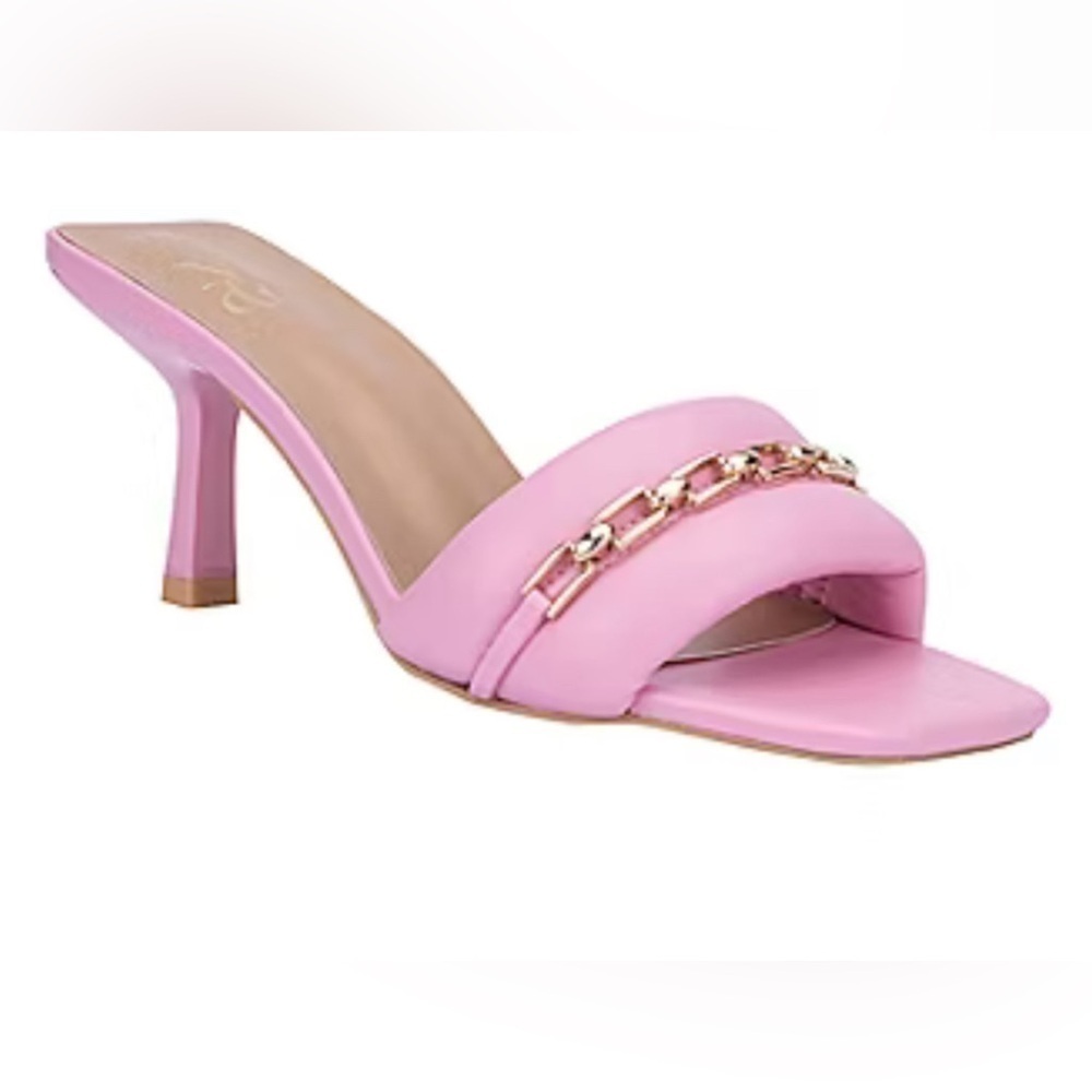 New York & Company Blasie Heeled Sandals Bright Pink Gold Hardware Size 10 EUC